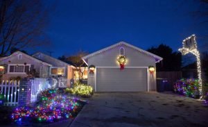 a home with holiday decorations safely installed