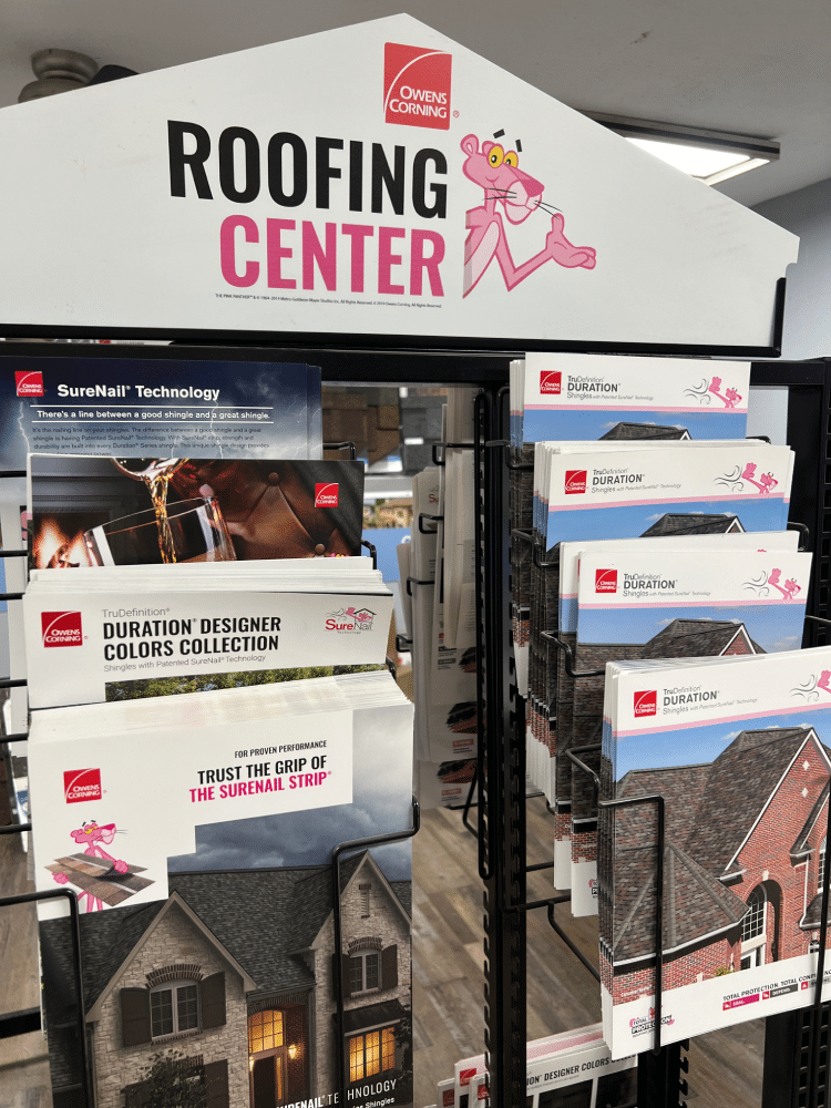Owens Corning Roofing Center showing shingle selections by Anchor Roofing in Omaha