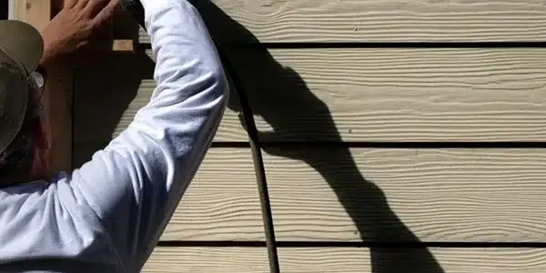 Professional siding contractor installing James Hardie siding by Anchor Roofing in Omaha