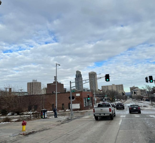 Skyline of Omaha view from Anchor Roofing Omaha Truck