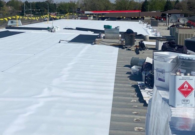 TPO membrane during a new roof installation project
